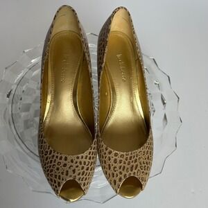 Liz Claiborne Leather Upper Peep Toe Heels Stiletto Brown Animal Print Size 7.5M